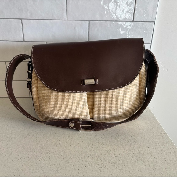 Vintage Francesco Biasia Women’s Shoulder Bag Brown Leather Cream EUC - Picture 1 of 12